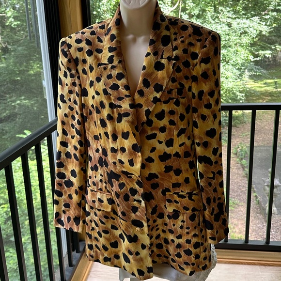 Paolo Santini All Silk Cheetah Print Jacket Vintage Shoulder Pads ~ 6 - Picture 5 of 15